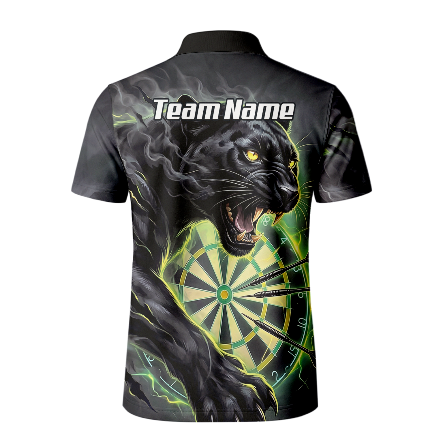Personalised Black Panther Dart Jersey for Men Custom Neon Green Dartboard Polo Shirt K7905