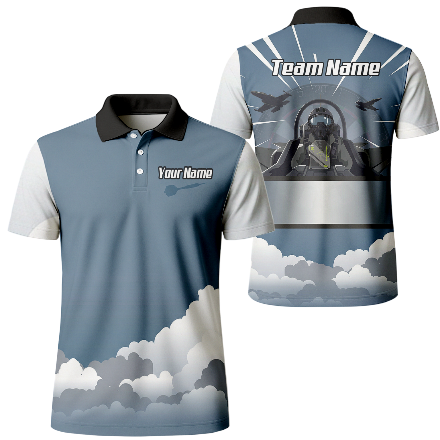 Personalised Fighter Jet Dart Jersey Polo and Zipper Blue Grey White For Men Custom Aviation Pilot Design K8201 - Polo Yes