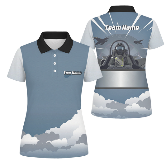 Personalised Fighter Jet Dart Jersey Polo and Zipper Blue Grey White For Women Custom Aviation Pilot Design K8201 - Polo Yes