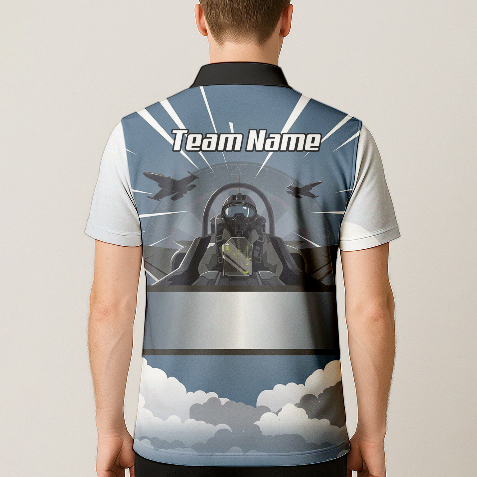 Personalised Fighter Jet Dart Jersey Polo and Zipper Blue Grey White For Men Custom Aviation Pilot Design K8201