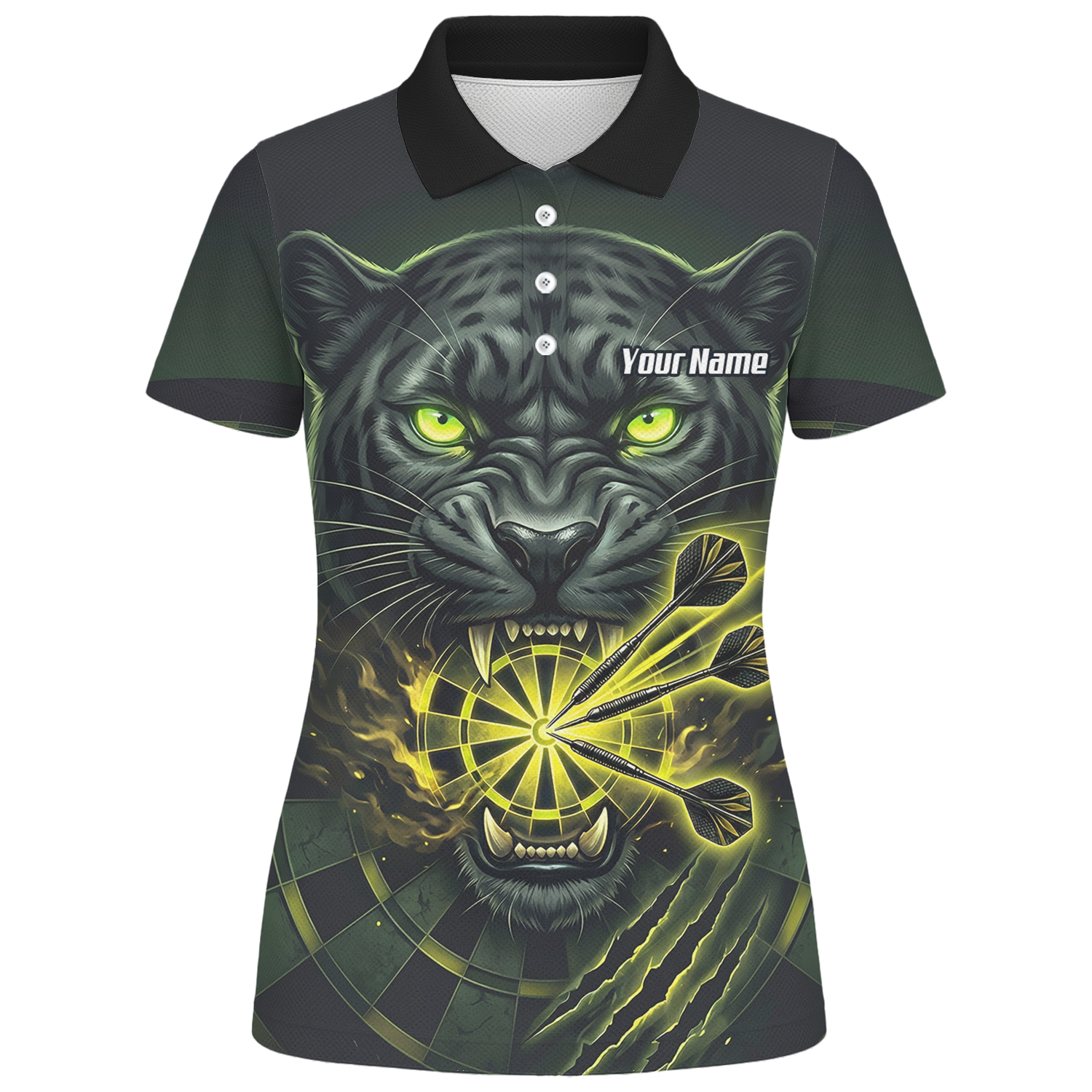 Personalised Black Panther Dart Jersey For Women Custom Name Darts Polo Shirt Green Black K8672
