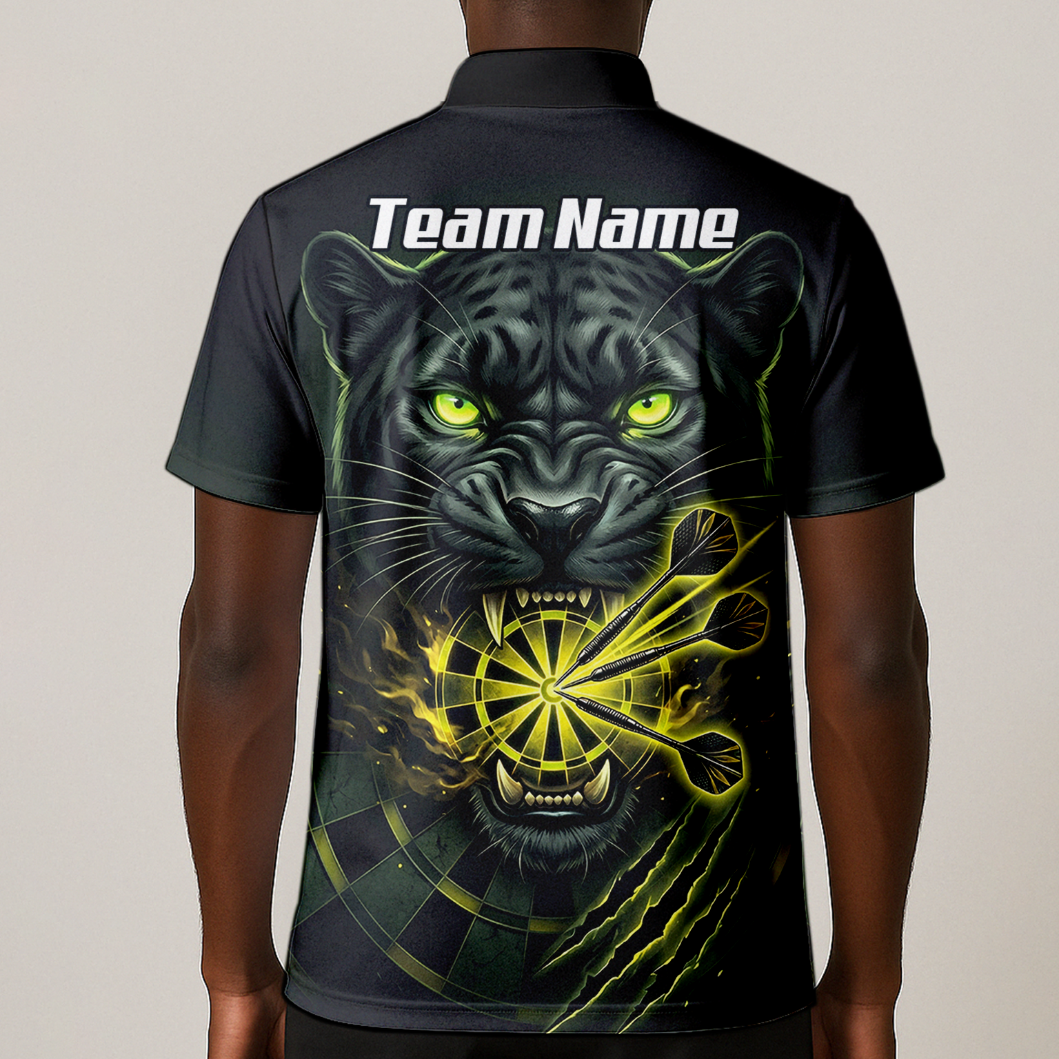 Personalised Black Panther Dart Jersey For Men Custom Name Darts Polo Shirt Green Black K8672
