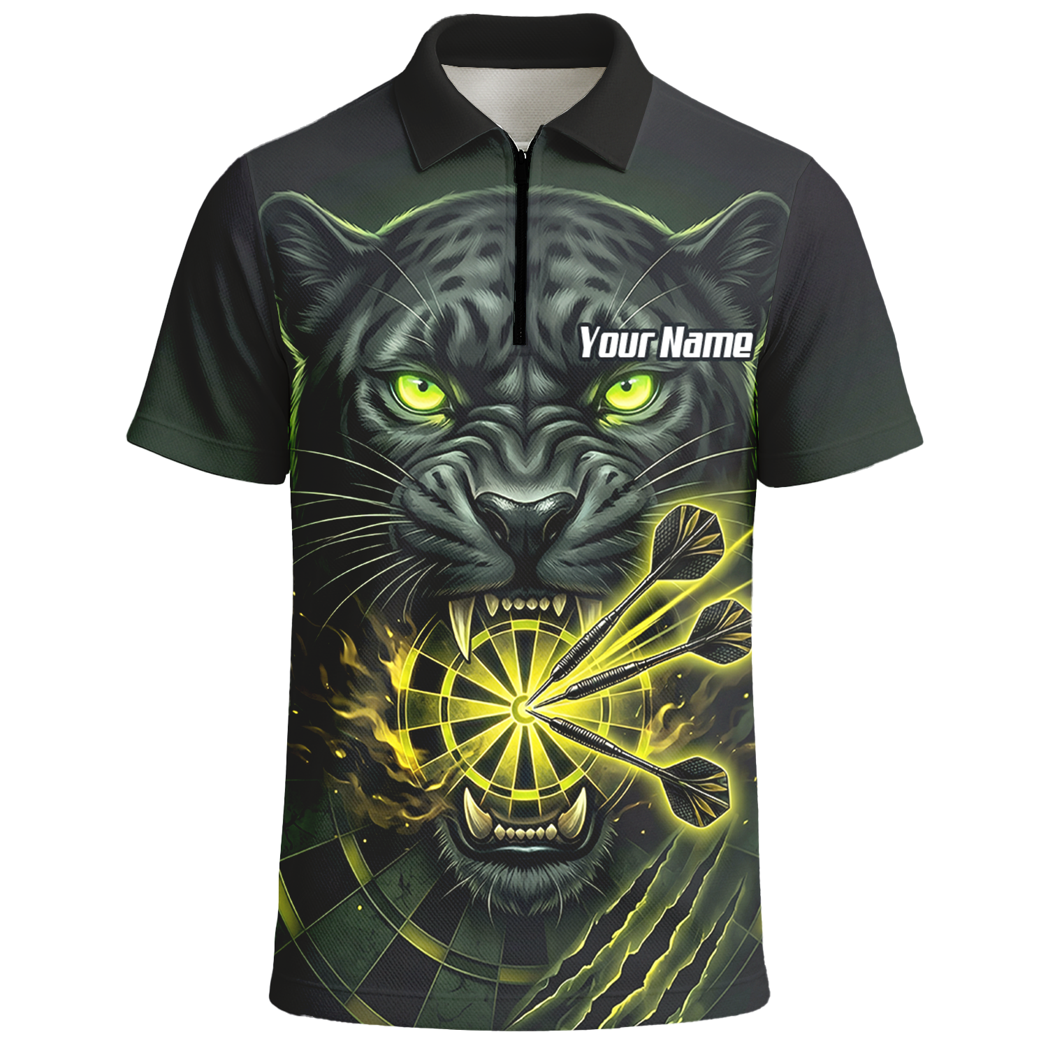 Personalised Black Panther Dart Jersey For Men Custom Name Darts Polo Shirt Green Black K8672