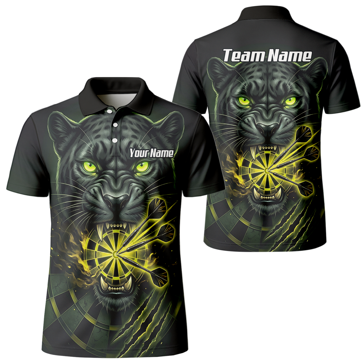 Personalised Black Panther Dart Jersey For Men Custom Name Darts Polo Shirt Green Black K8672