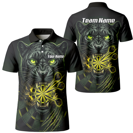 Personalised Black Panther Dart Jersey For Men Custom Name Darts Polo Shirt Green Black K8672