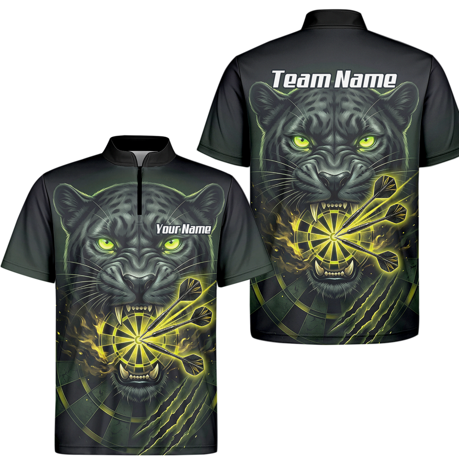 Personalised Black Panther Dart Jersey For Men Custom Name Darts Polo Shirt Green Black K8672