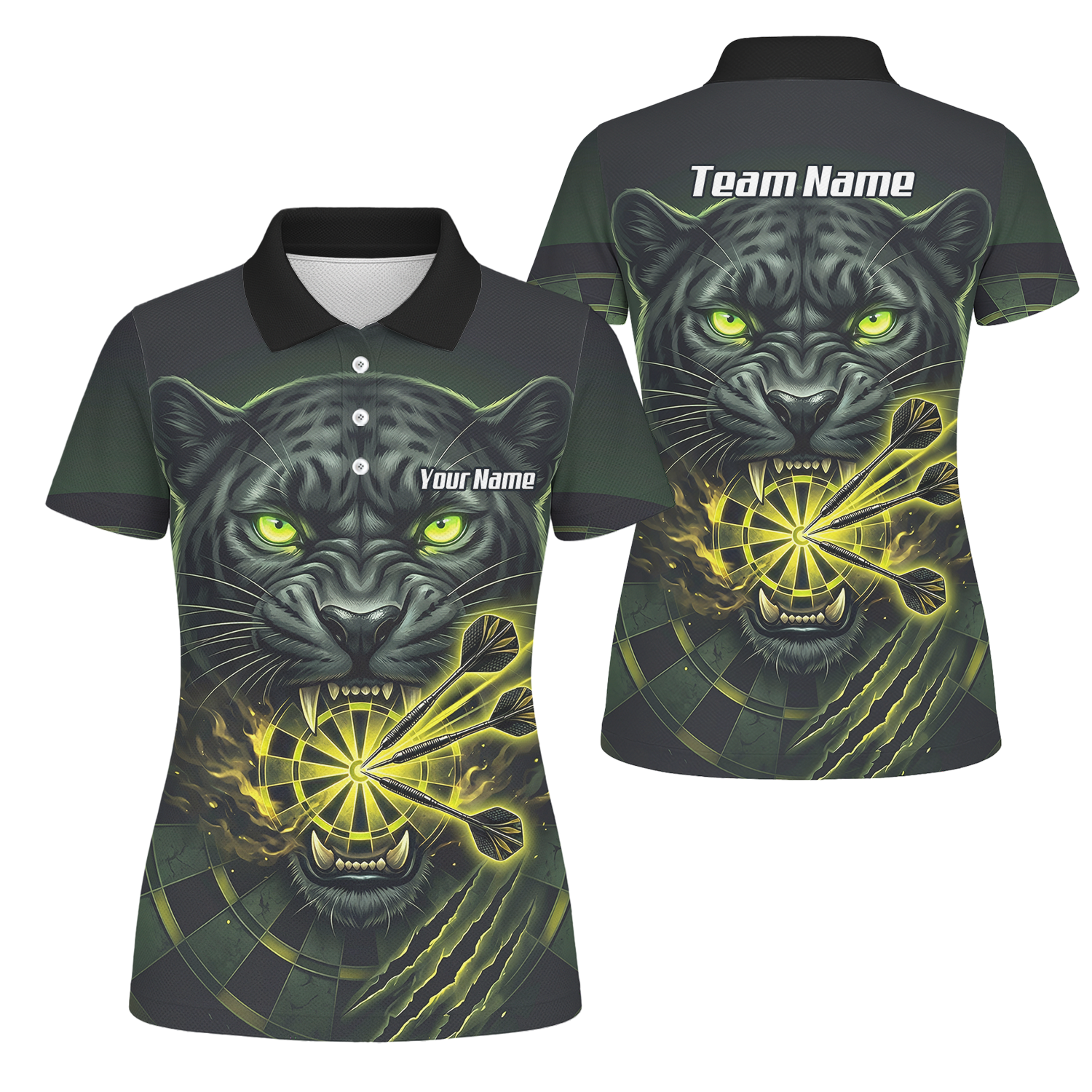 Personalised Black Panther Dart Jersey For Women Custom Name Darts Polo Shirt Green Black K8672