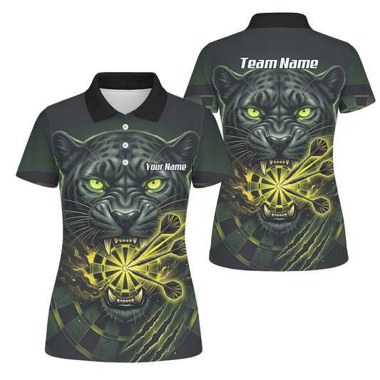 Personalised Black Panther Dart Jersey For Women Custom Name Darts Polo Shirt Green Black K8672