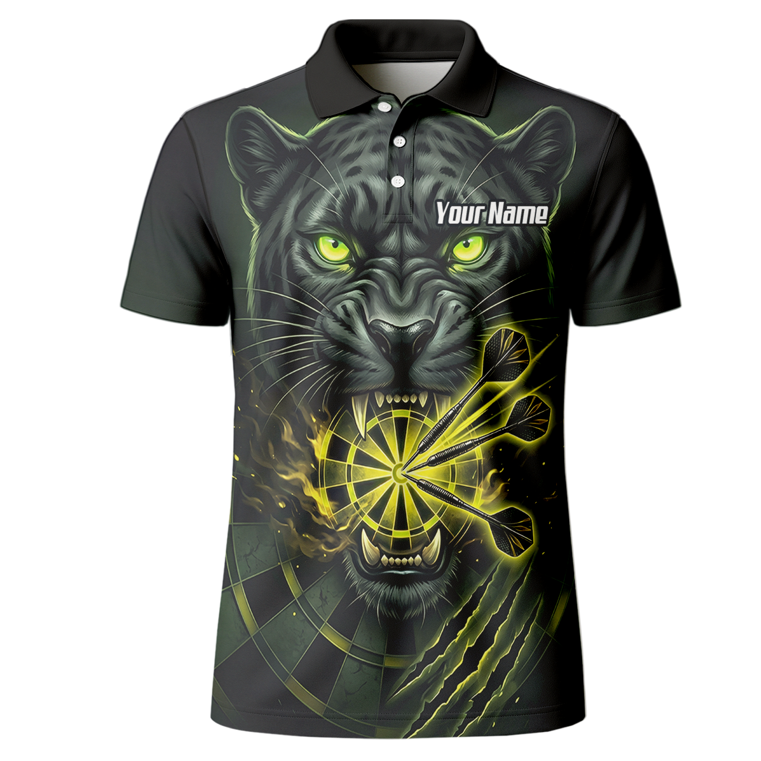Personalised Black Panther Dart Jersey For Men Custom Name Darts Polo Shirt Green Black K8672