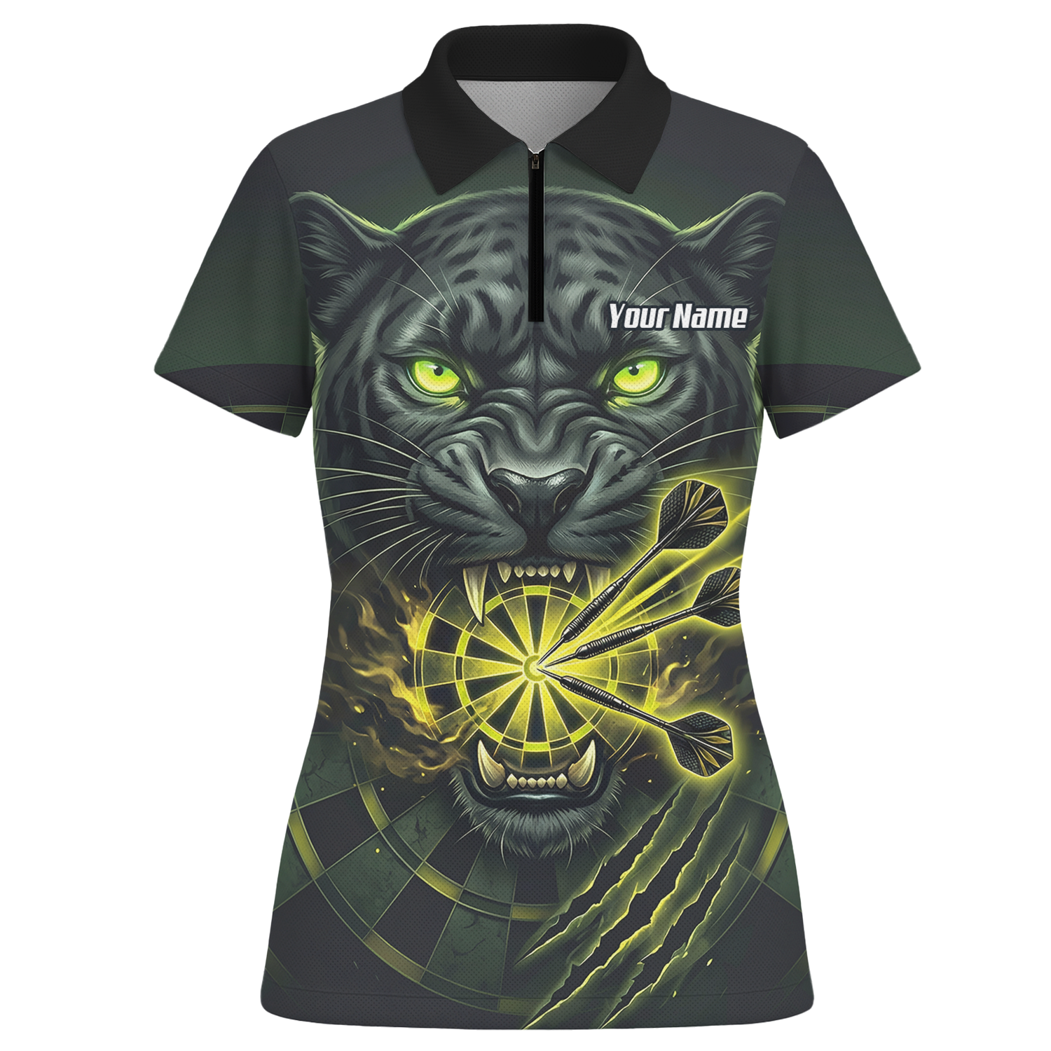 Personalised Black Panther Dart Jersey For Women Custom Name Darts Polo Shirt Green Black K8672