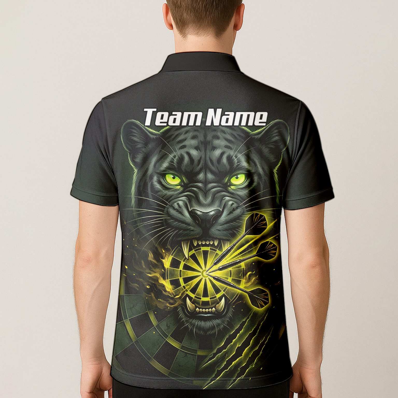 Personalised Black Panther Dart Jersey For Men Custom Name Darts Polo Shirt Green Black K8672