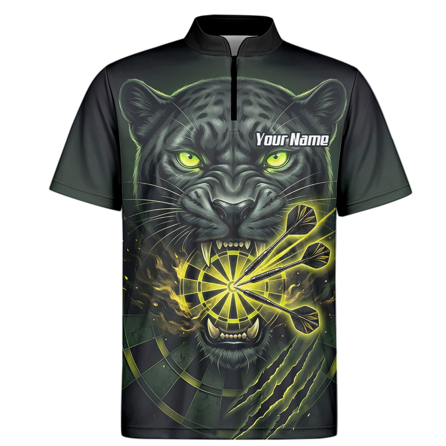 Personalised Black Panther Dart Jersey For Men Custom Name Darts Polo Shirt Green Black K8672