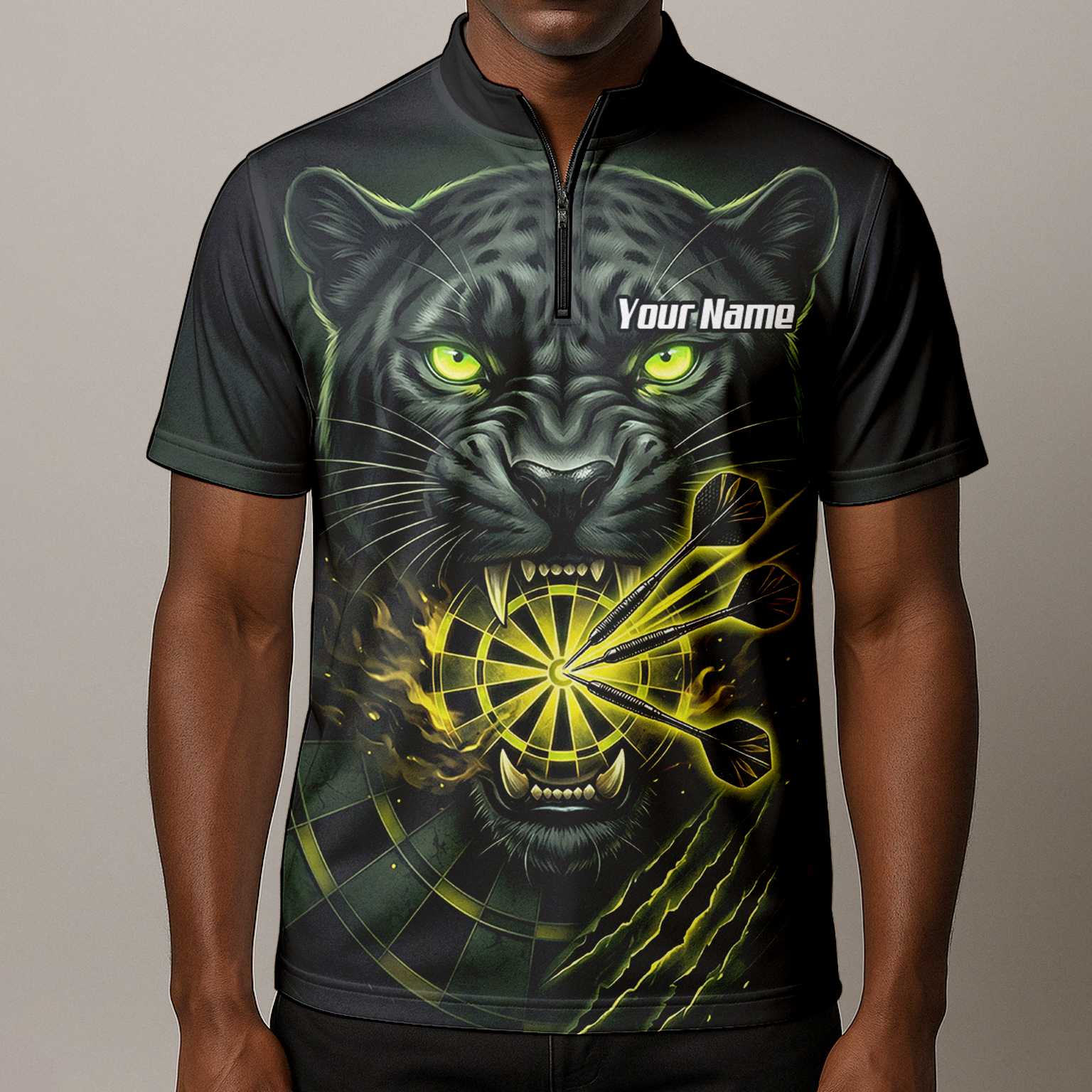Personalised Black Panther Dart Jersey For Men Custom Name Darts Polo Shirt Green Black K8672
