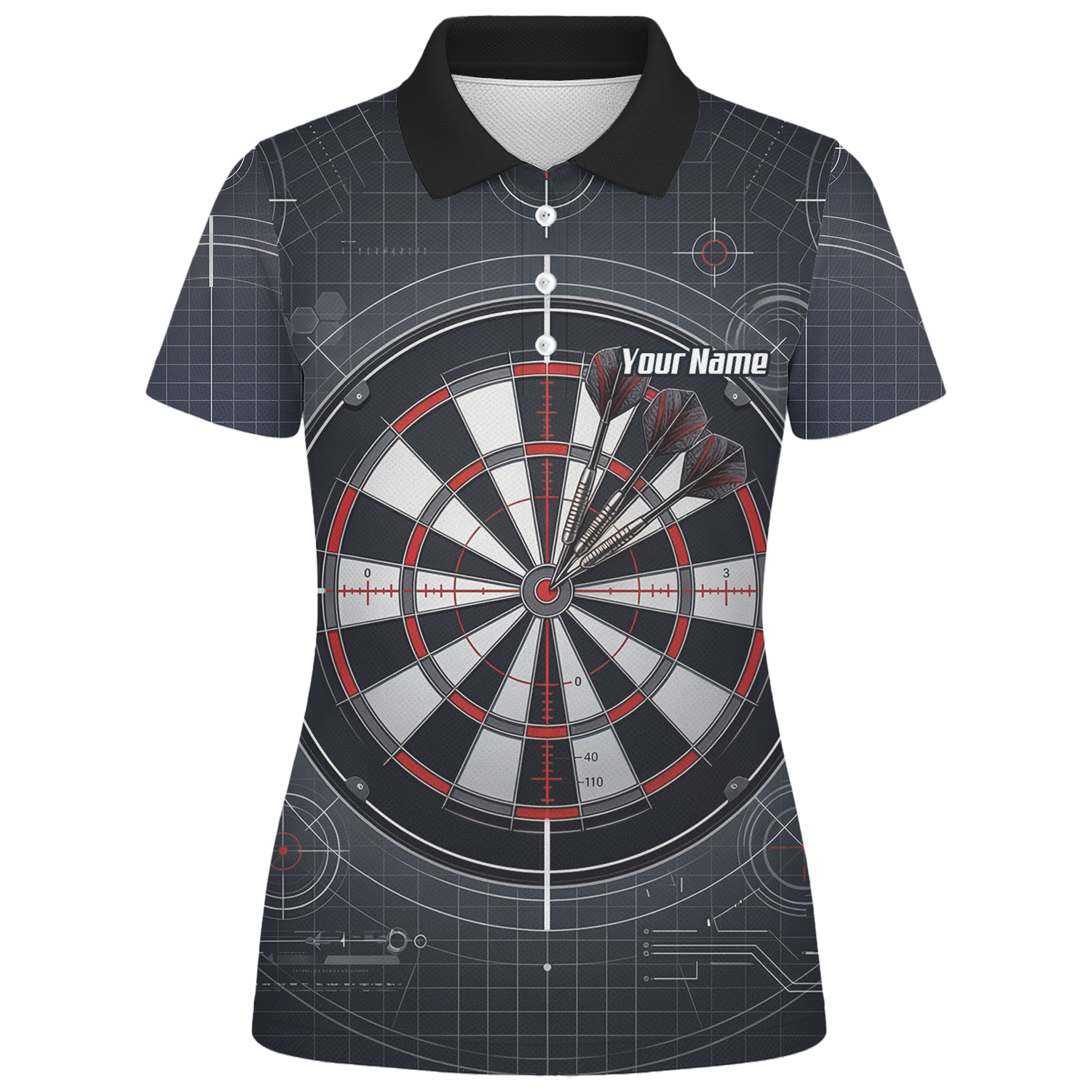 Personalised Dart Jersey for Women Custom Dartboard Graphic Polo Shirt Black Red Technical Design K9046