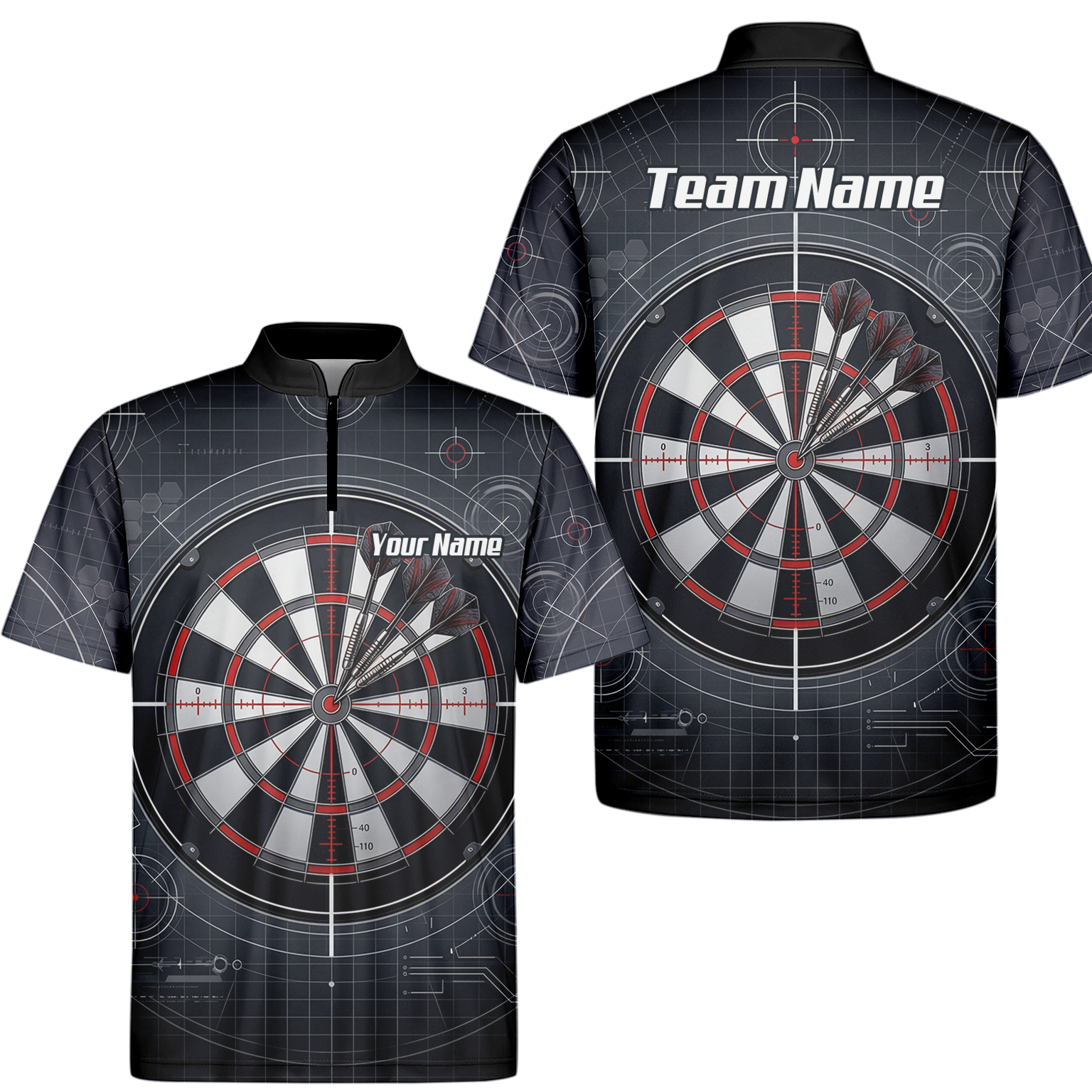 Personalised Dart Jersey for Men Custom Dartboard Graphic Polo Shirt Black Red Technical Design K9046