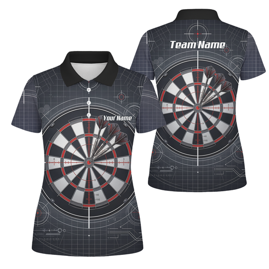 Personalised Dart Jersey for Women Custom Dartboard Graphic Polo Shirt Black Red Technical Design K9046