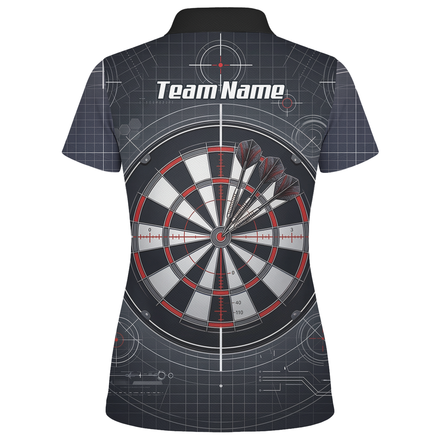 Personalised Dart Jersey for Women Custom Dartboard Graphic Polo Shirt Black Red Technical Design K9046
