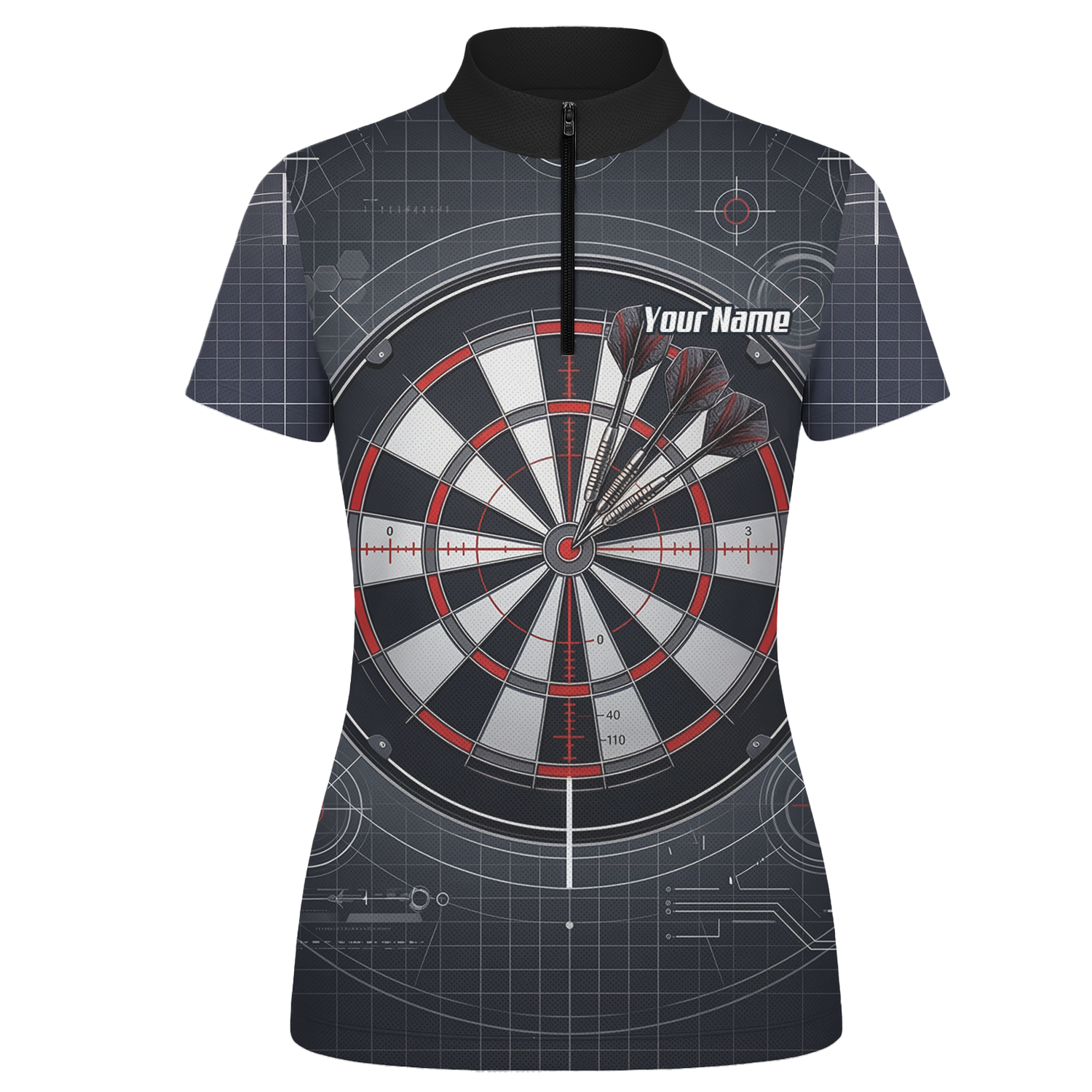 Personalised Dart Jersey for Women Custom Dartboard Graphic Polo Shirt Black Red Technical Design K9046