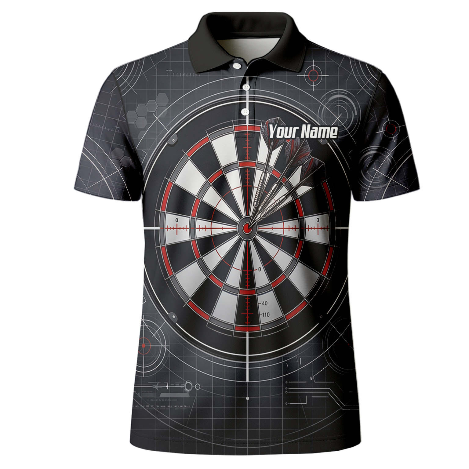 Personalised Dart Jersey for Men Custom Dartboard Graphic Polo Shirt Black Red Technical Design K9046