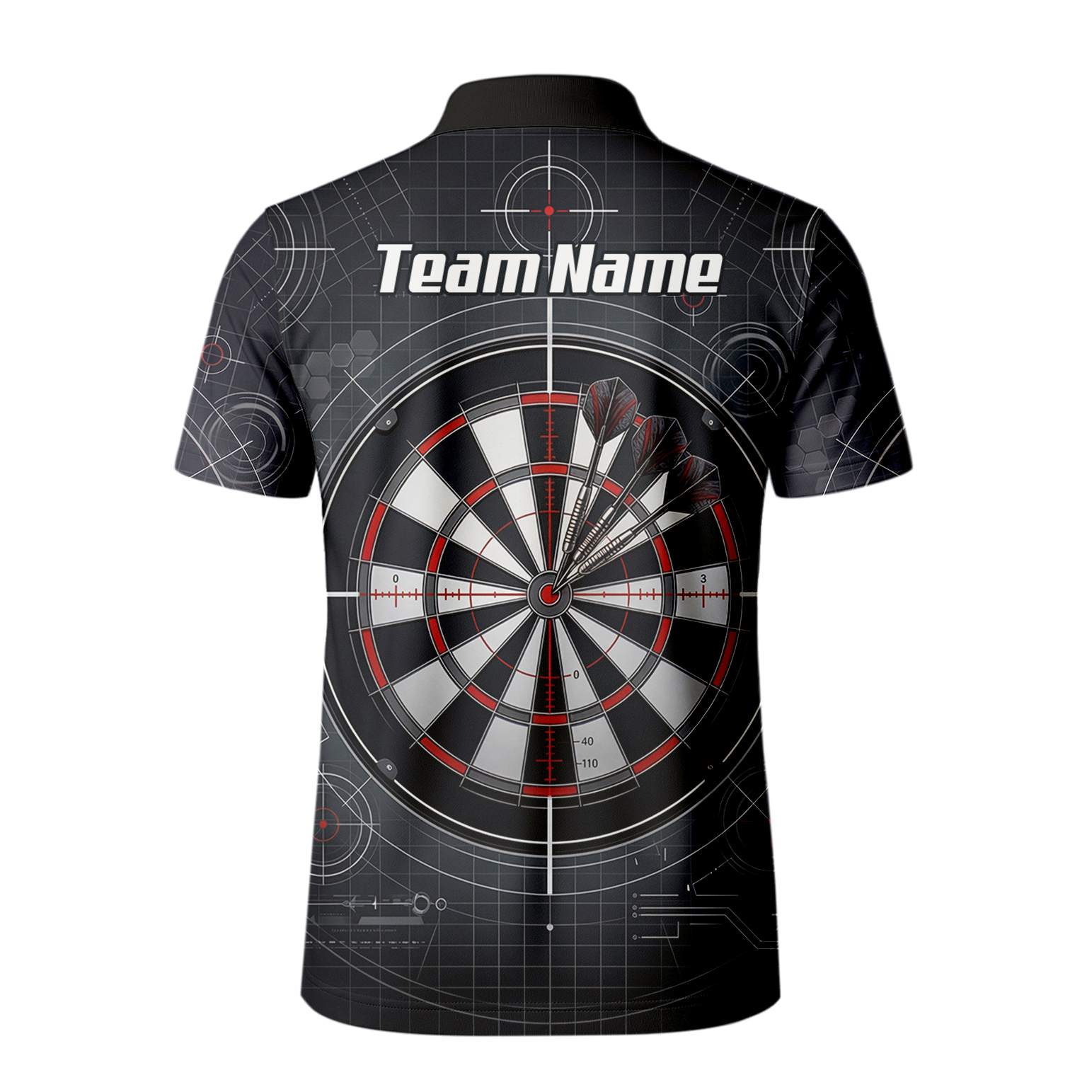 Personalised Dart Jersey for Men Custom Dartboard Graphic Polo Shirt Black Red Technical Design K9046