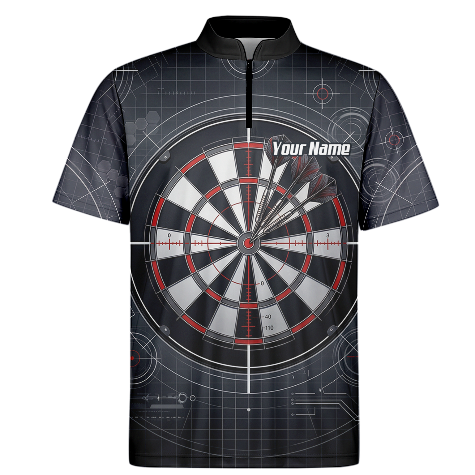 Personalised Dart Jersey for Men Custom Dartboard Graphic Polo Shirt Black Red Technical Design K9046