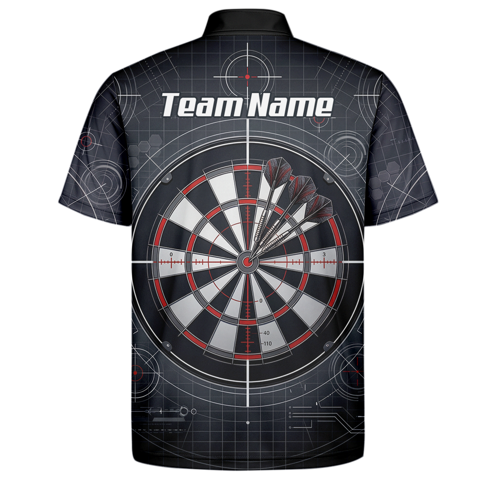 Personalised Dart Jersey for Men Custom Dartboard Graphic Polo Shirt Black Red Technical Design K9046