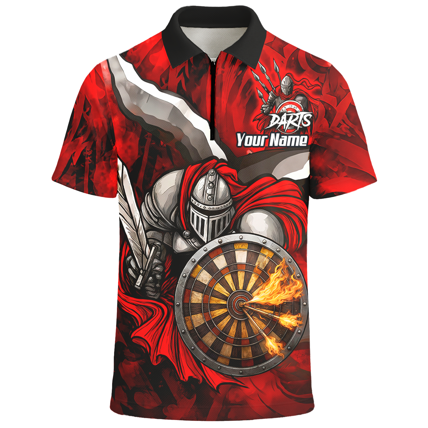 Personalised Knight Warrior Dart Jersey Red Black Polo and Zipper For Men KN1834
