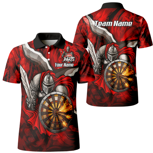 Personalised Knight Warrior Dart Jersey Red Black Polo and Zipper For Men KN1834