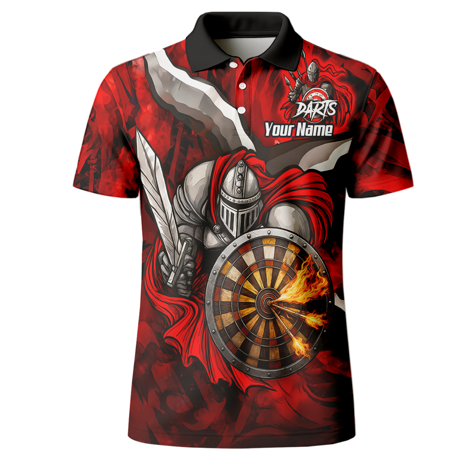 Personalised Knight Warrior Dart Jersey Red Black Polo and Zipper For Men KN1834