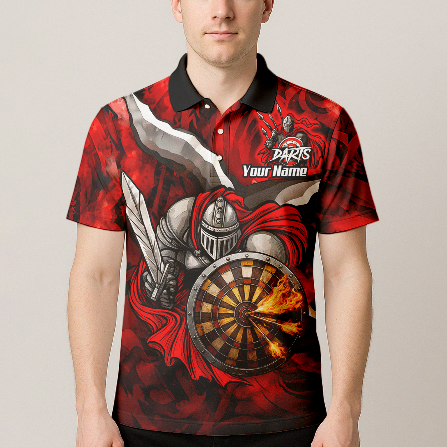 Personalised Knight Warrior Dart Jersey Red Black Polo and Zipper For Men KN1834