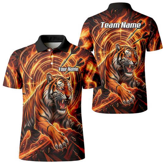 Personalised Men's Tiger Fire Dart Jersey Custom Name Team Polo Shirt Orange Black L1425