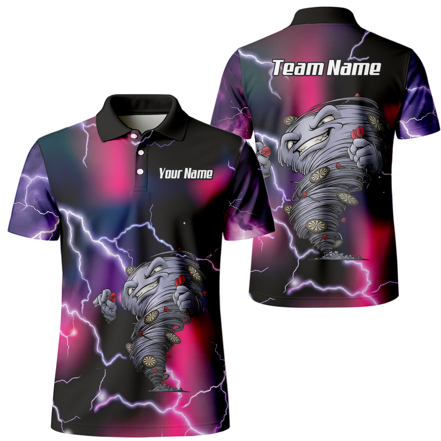 Personalised Hurricane Tornado Dart Jersey Polo and Zipper Purple Pink Lightning For Men L3159 - Polo Yes