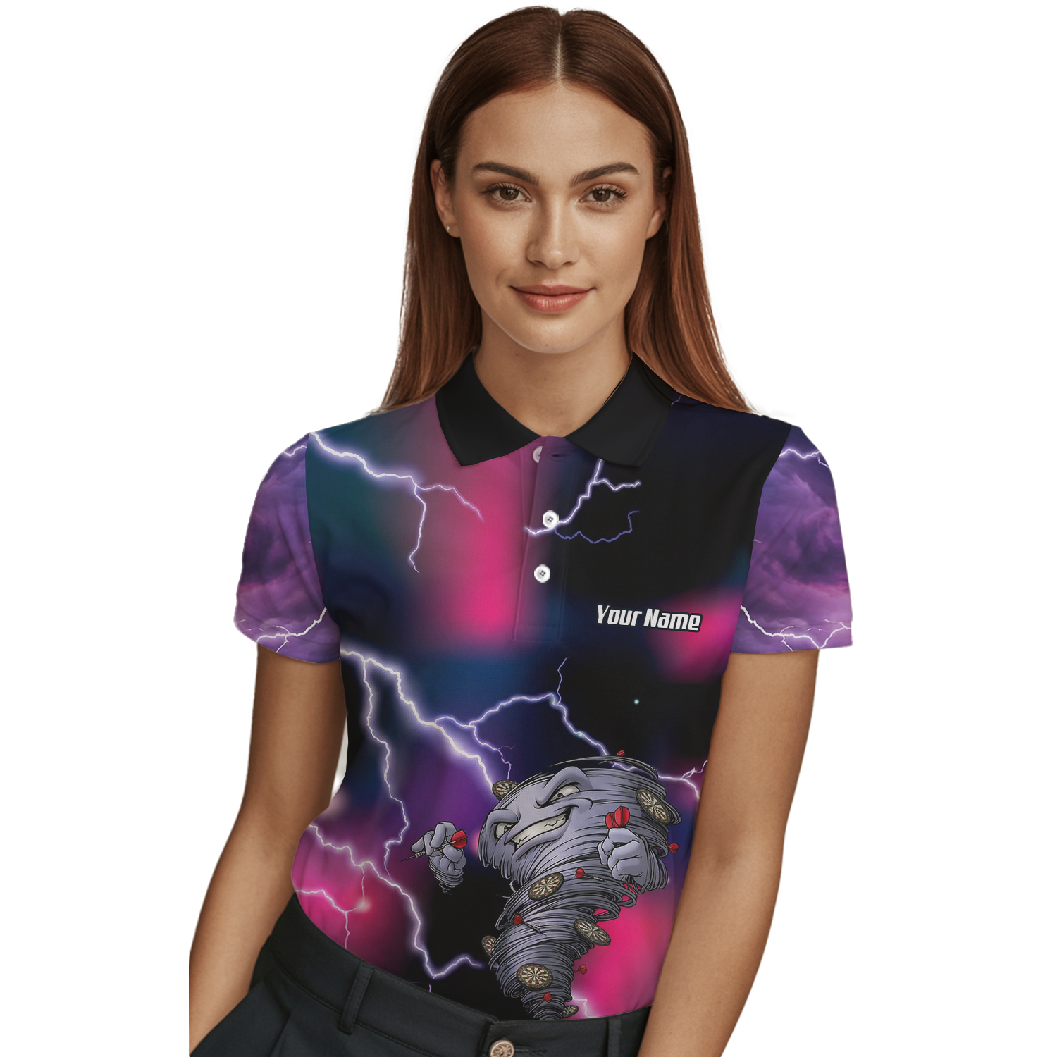 Personalised Hurricane Tornado Dart Jersey Polo and Zipper Purple Pink Lightning For Women L3159