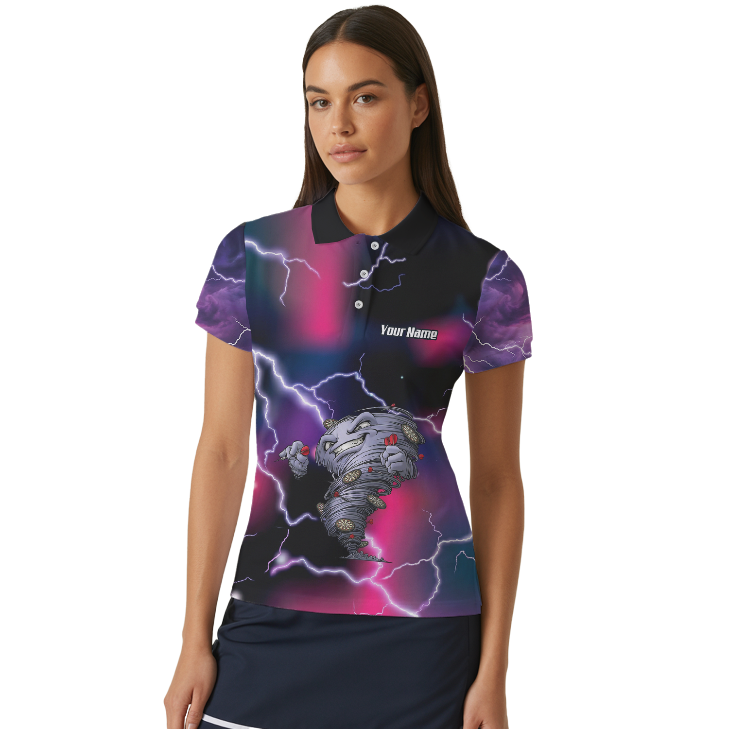 Personalised Hurricane Tornado Dart Jersey Polo and Zipper Purple Pink Lightning For Women L3159