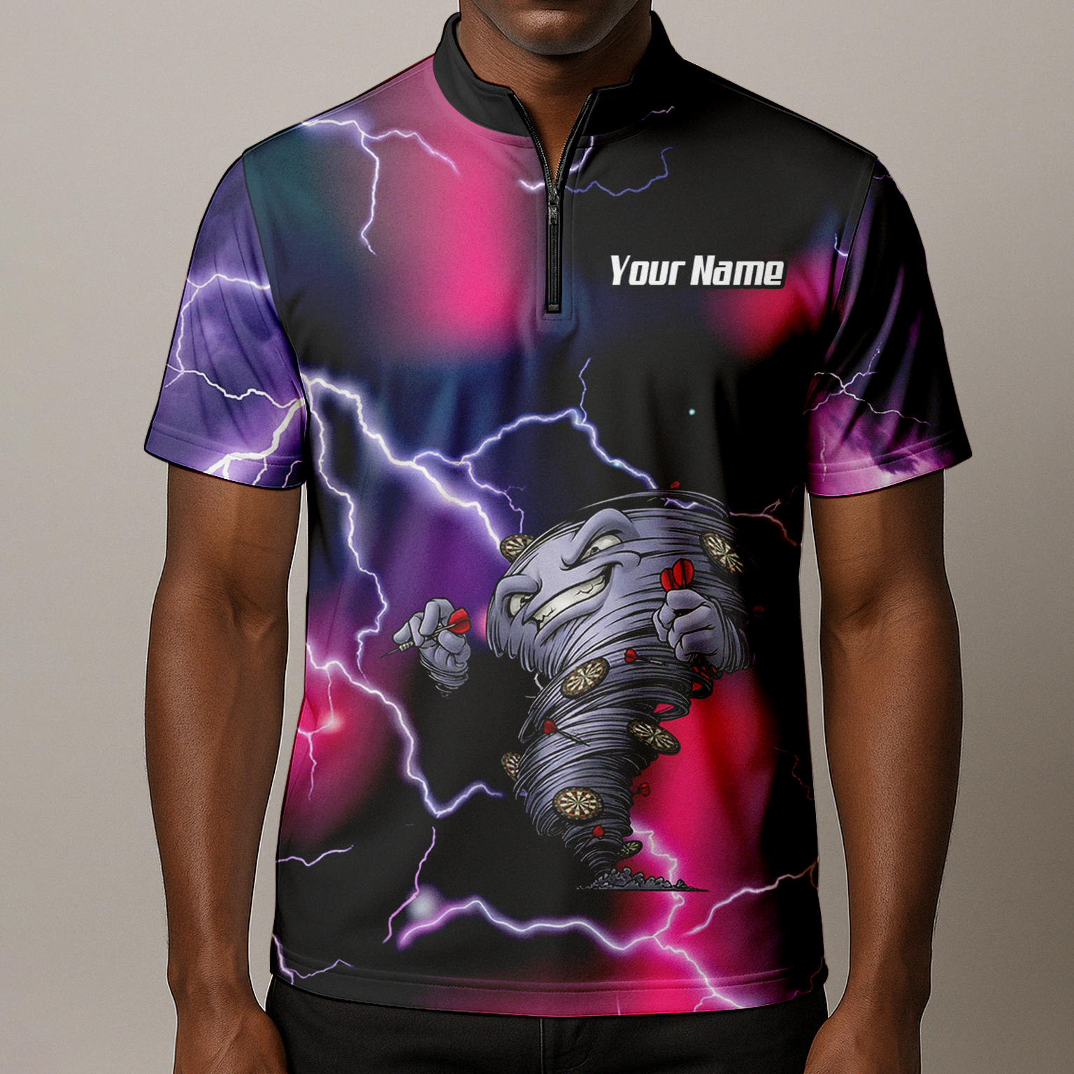 Personalised Hurricane Tornado Dart Jersey Polo and Zipper Purple Pink Lightning For Men L3159
