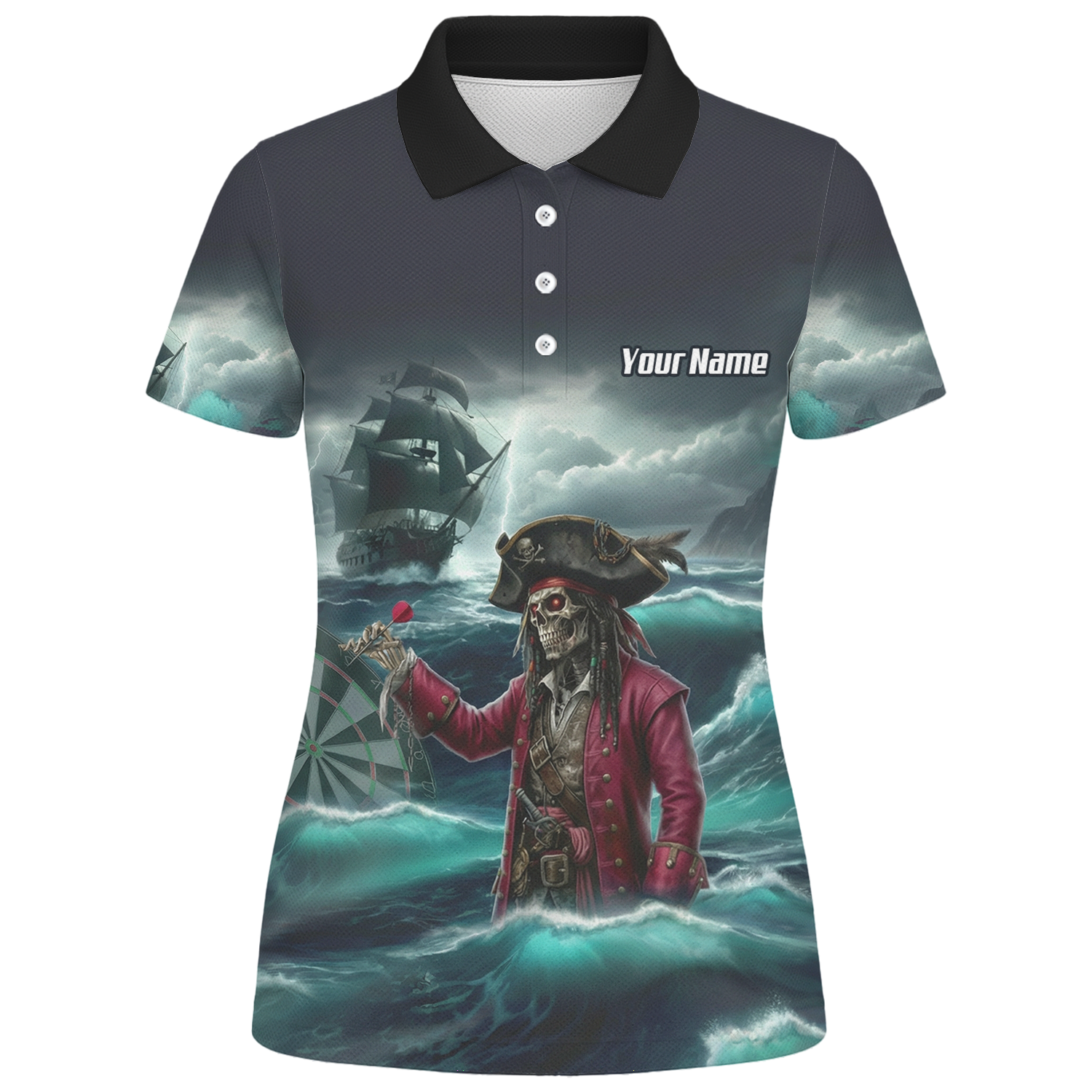 Personalised Pirate Skeleton Dart Jersey Polo and Zipper For Women Custom Ghost Ship Blue Black L3926