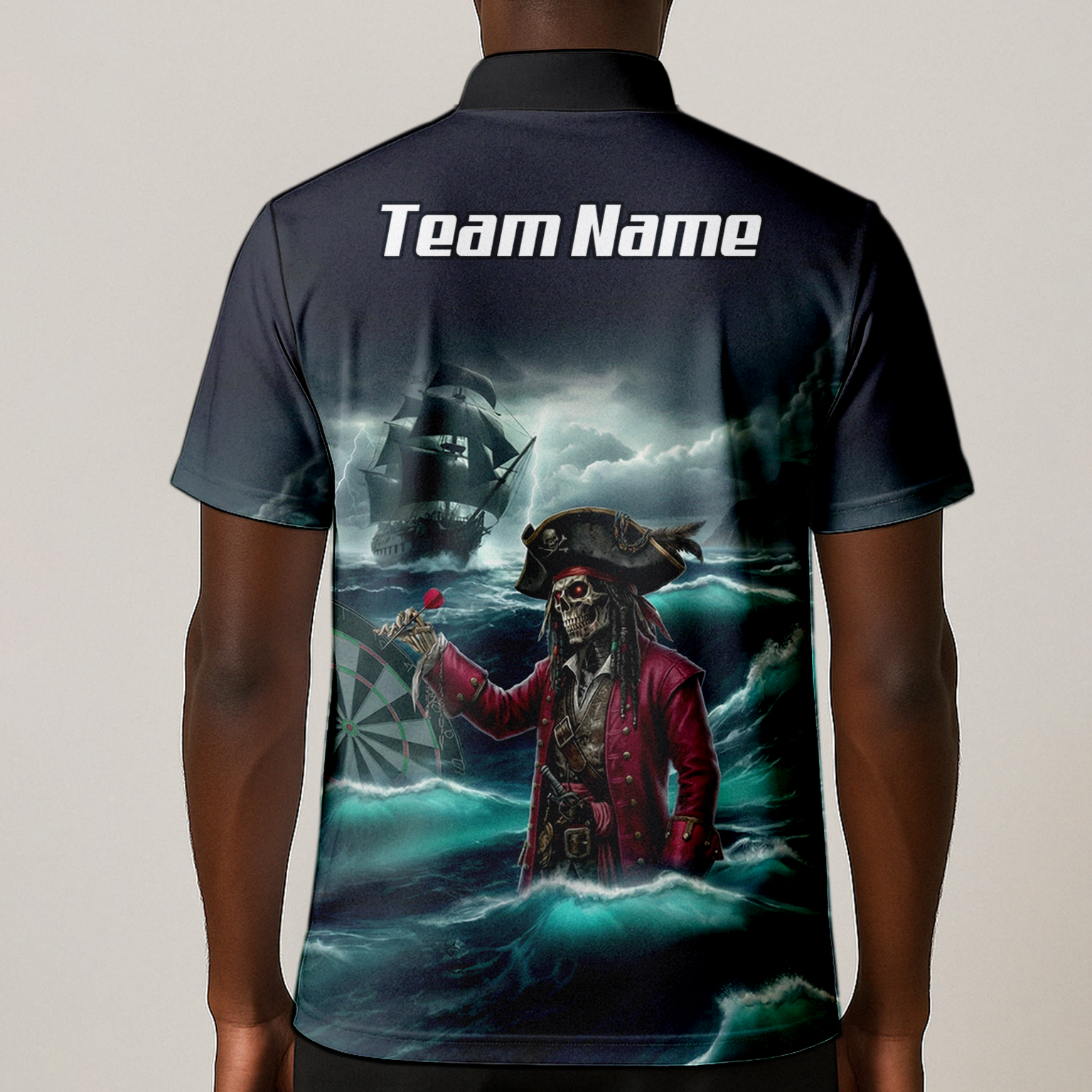 Personalised Pirate Skeleton Dart Jersey Polo and Zipper For Men Custom Ghost Ship Blue Black L3926