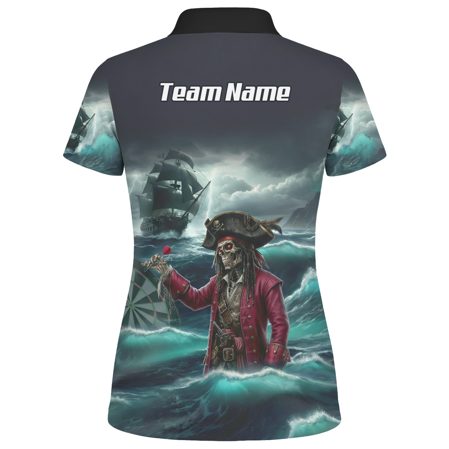 Personalised Pirate Skeleton Dart Jersey Polo and Zipper For Women Custom Ghost Ship Blue Black L3926