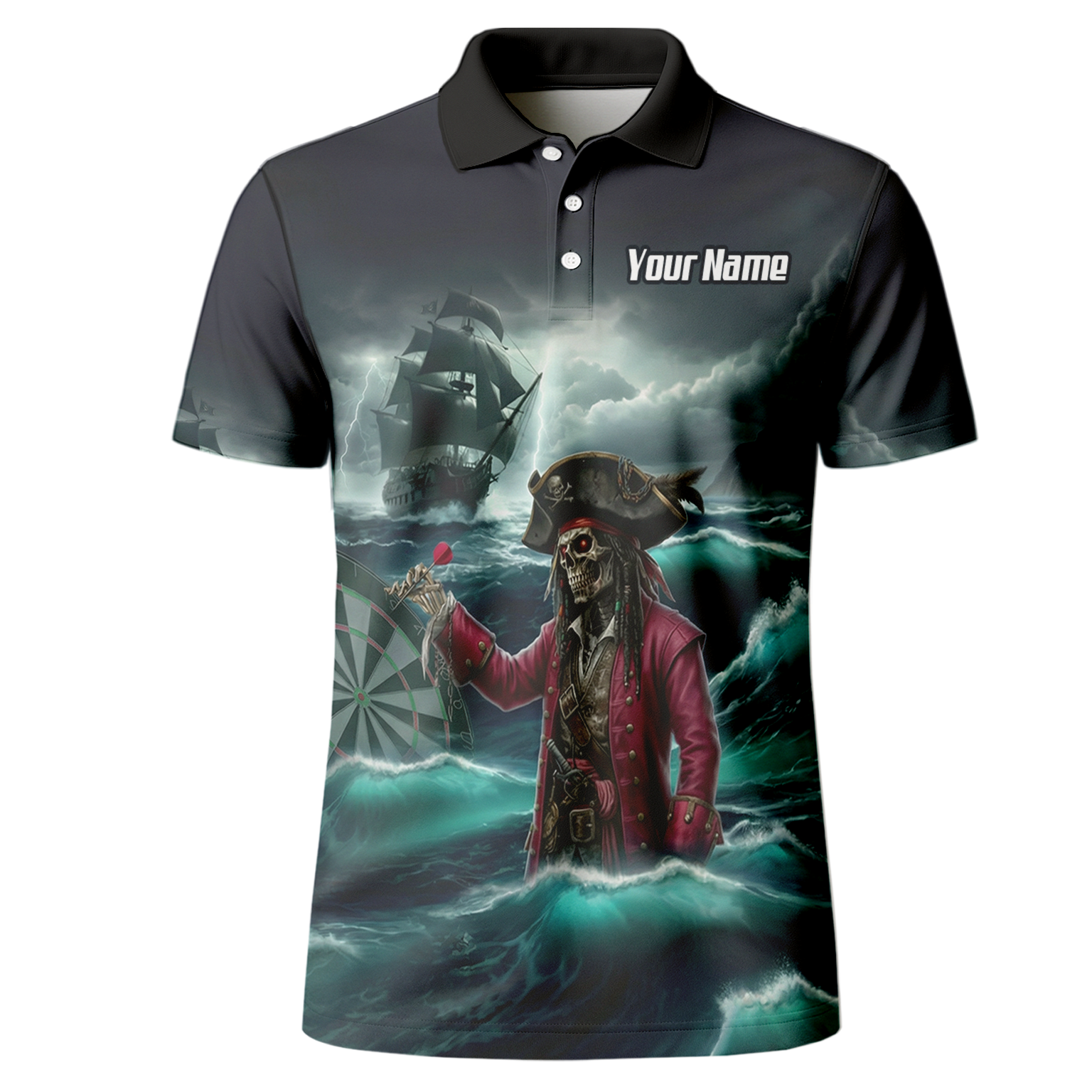 Personalised Pirate Skeleton Dart Jersey Polo and Zipper For Men Custom Ghost Ship Blue Black L3926
