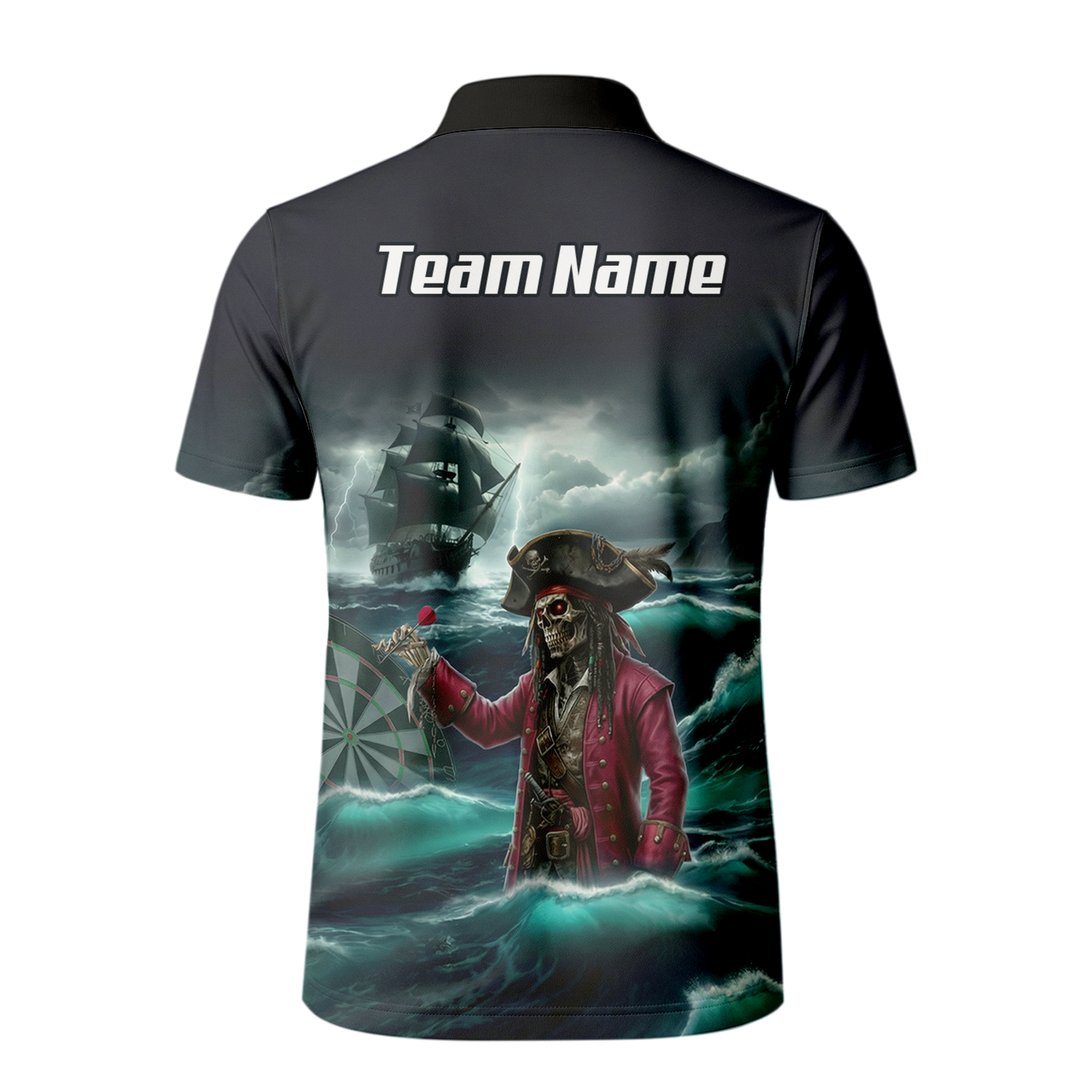 Personalised Pirate Skeleton Dart Jersey Polo and Zipper For Men Custom Ghost Ship Blue Black L3926