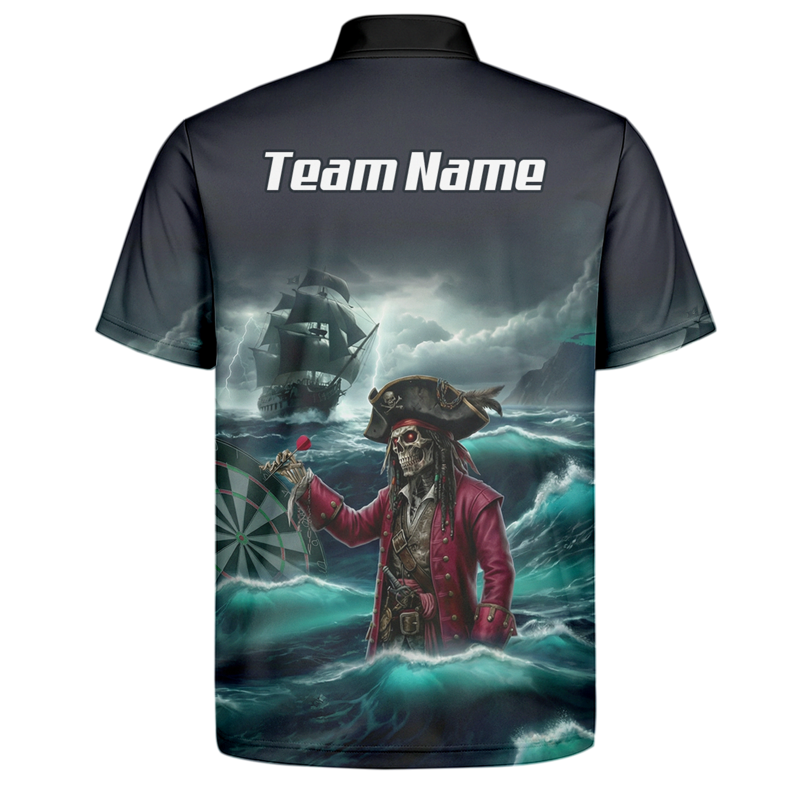 Personalised Pirate Skeleton Dart Jersey Polo and Zipper For Men Custom Ghost Ship Blue Black L3926