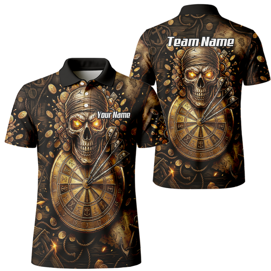 Personalised Pirate Skull Dart Jersey for Men Custom Gold Treasure Dart Shirt Polo L4232