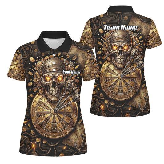 Personalised Pirate Skull Dart Jersey for Women Custom Gold Treasure Dart Shirt Polo L4232