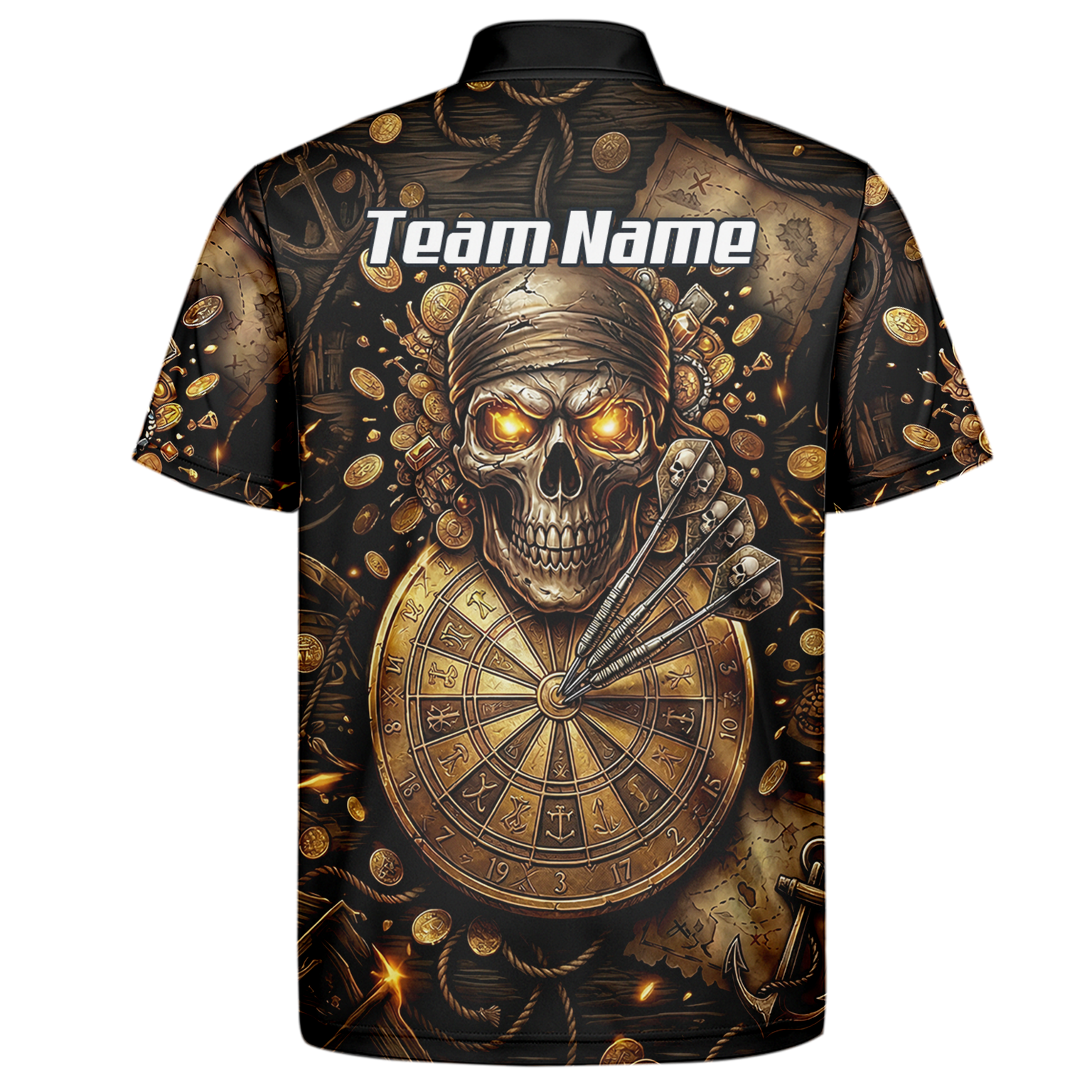 Personalised Pirate Skull Dart Jersey for Men Custom Gold Treasure Dart Shirt Polo L4232