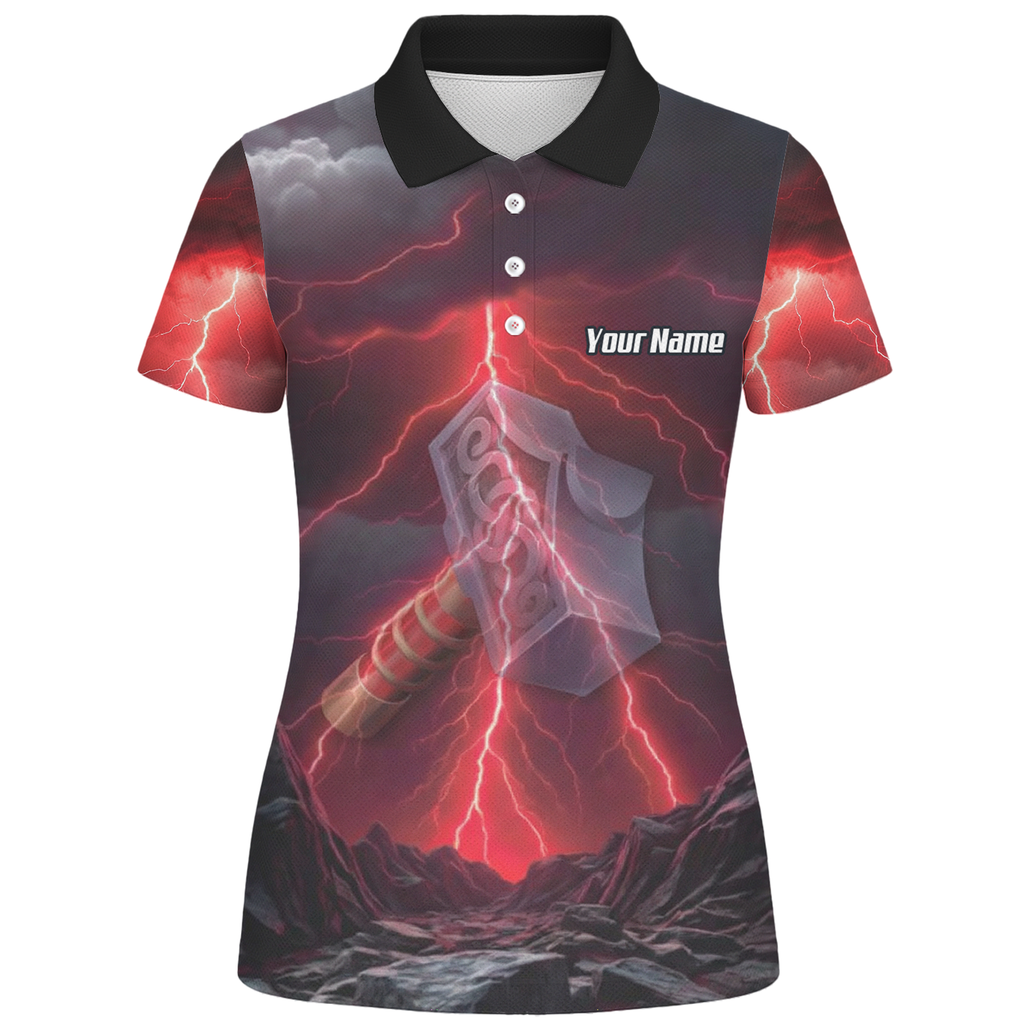 Personalised Viking Thor Hammer Dart Jersey Red Lightning Polo and Zipper For Women L4649
