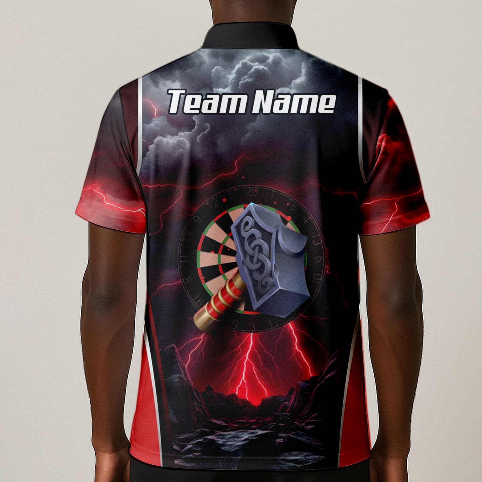 Personalised Viking Thor Hammer Dart Jersey Red Lightning Polo and Zipper For Men L4649