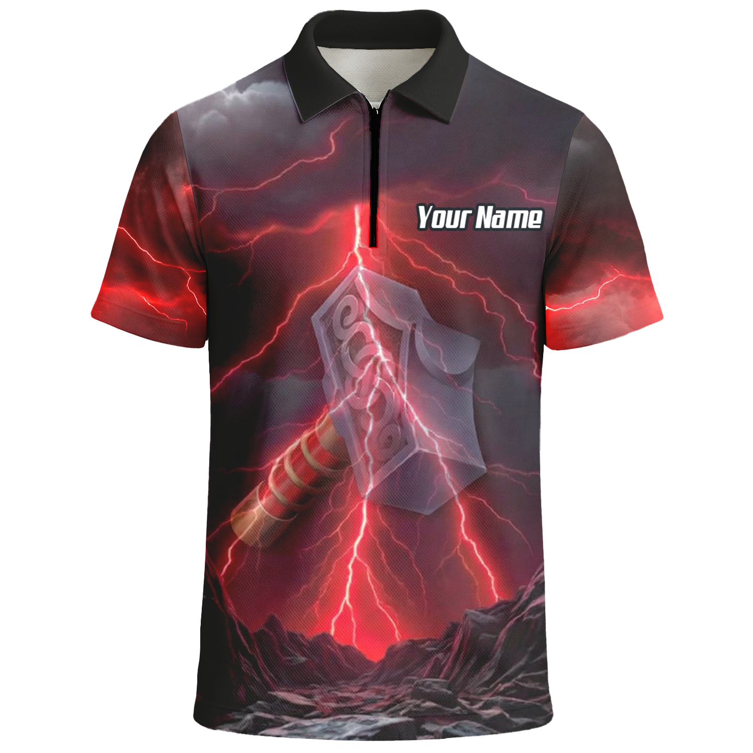 Personalised Viking Thor Hammer Dart Jersey Red Lightning Polo and Zipper For Men L4649 - Polo -w Zipper Yes