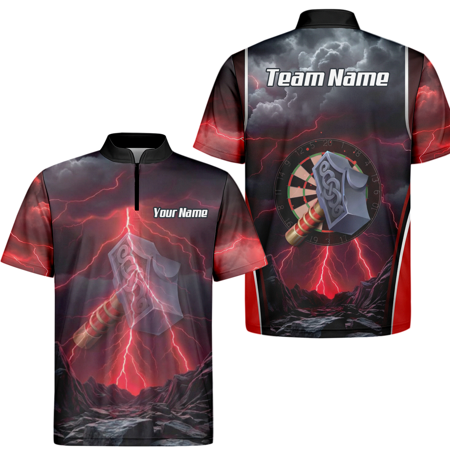 Personalised Viking Thor Hammer Dart Jersey Red Lightning Polo and Zipper For Men L4649 - Zipper Yes