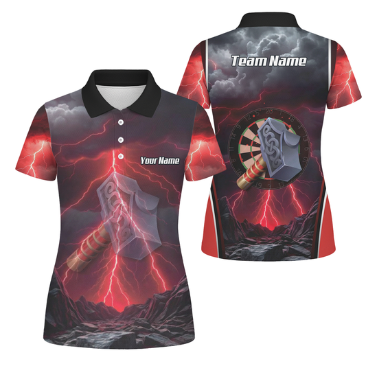 Personalised Viking Thor Hammer Dart Jersey Red Lightning Polo and Zipper For Women L4649 - Polo Yes