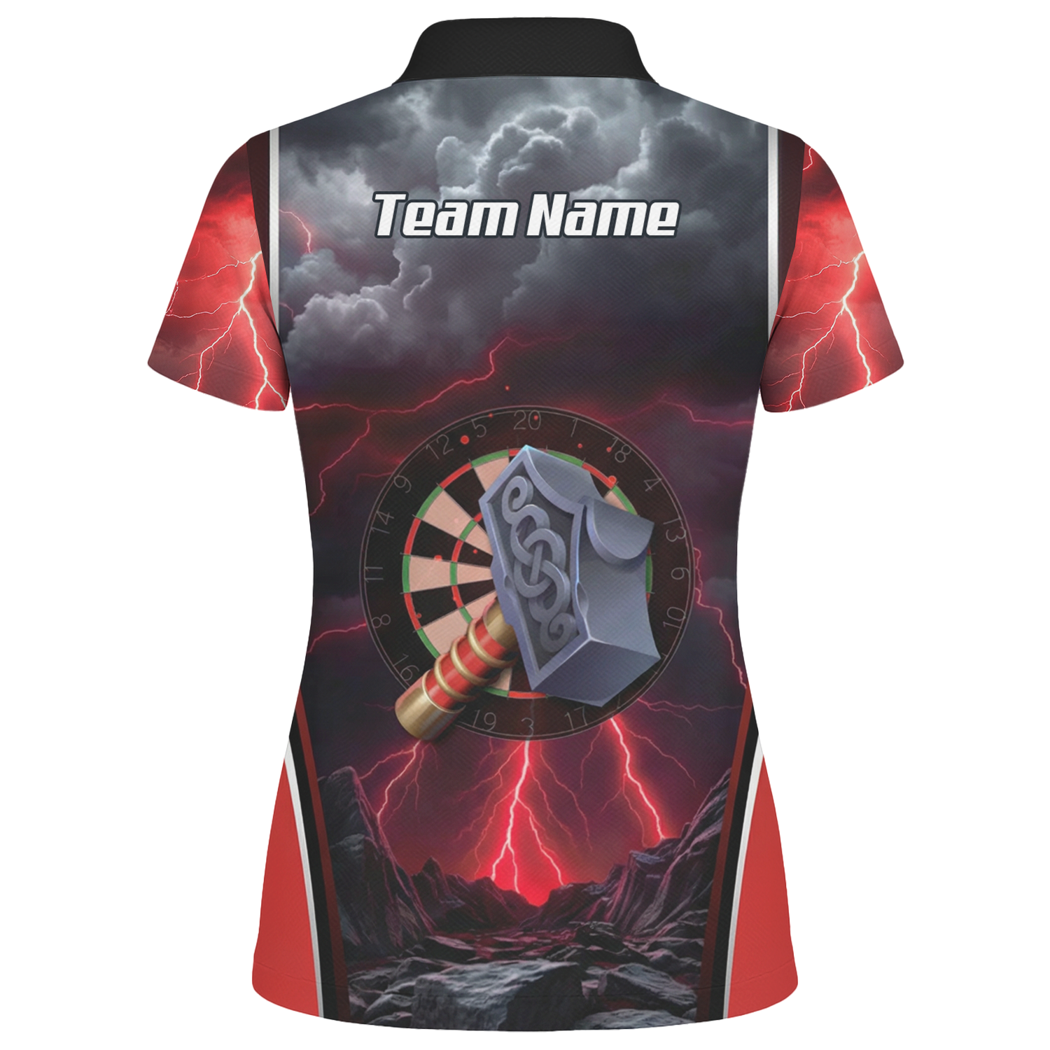 Personalised Viking Thor Hammer Dart Jersey Red Lightning Polo and Zipper For Women L4649